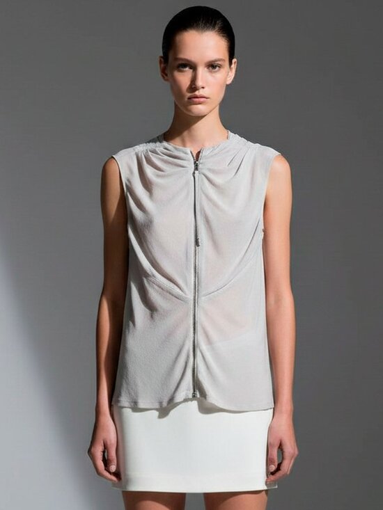 Rick Owens Tops - Rick Owens "Walrus" Sleeveless Zip-Front Pearl Grey Top